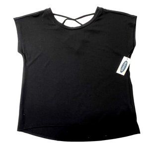 Old Navy Luxe Top Short Sleeve Lattice Back Black Jack Girl’s XS